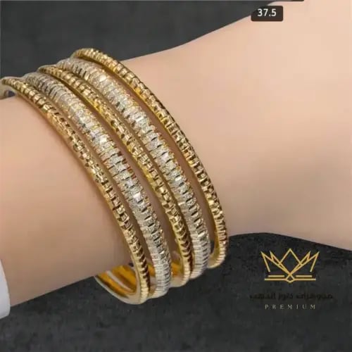 تشكيلة غوايش (بناجر) ذهب عيار 21 تقطيع ليزر - طقم 5 حبات مقاس 18