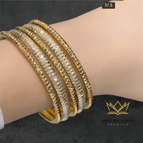تشكيلة غوايش (بناجر) ذهب عيار 21 تقطيع ليزر - طقم 5 حبات مقاس 18