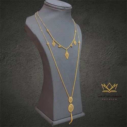 تنسيق تشوكر معا سبحة طويله ذهب خالص عيار 21