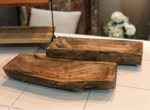 صحن جدع خشب طبيعي بأرجل معدنيه صغيره يستخدم للديكو...