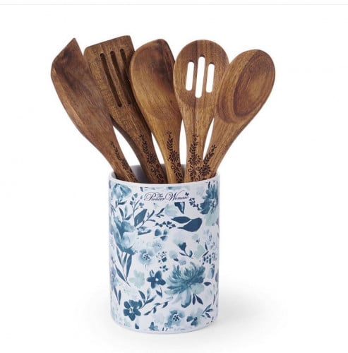 علبه سيراميك مع 5 ملاعق خشب