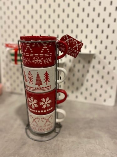 طقم أكواب أحمر وابيض