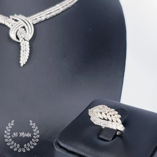 طقم زركون مناسبات فضي دقة ألماس