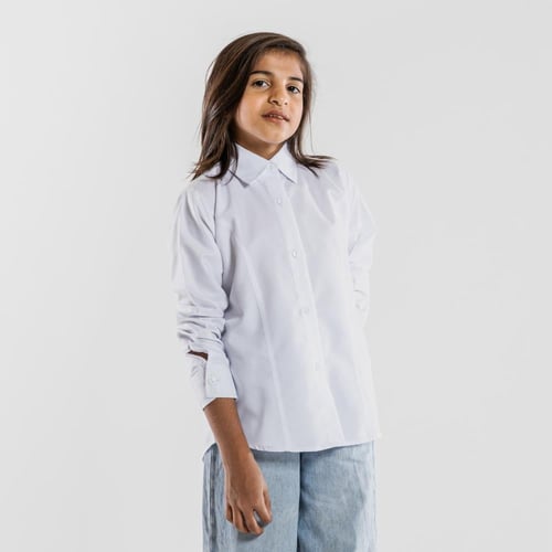 بلوزة مدرسية بيضاء بخطوط أمامية للبنات - لباسي