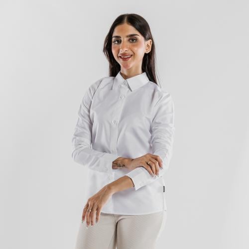 بلوزة مدرسية بيضاء قلاب بأزرار – لباسي لائق