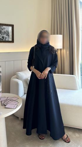 عبايه كحلي غامق بتطريز (R13)