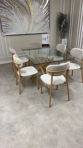 طاولة طعام سطح زجاج مستطيل 6 كراسي