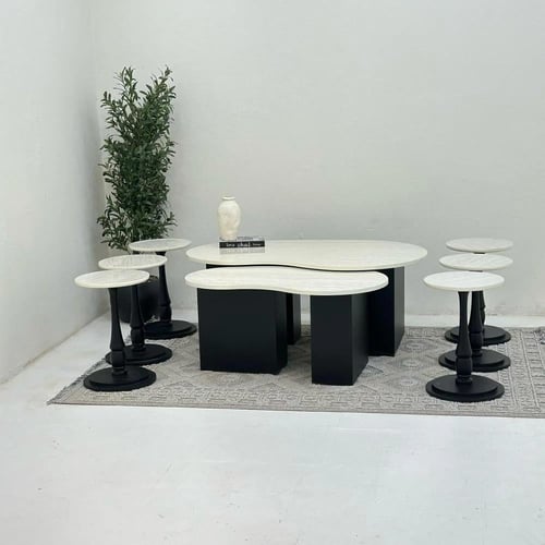 طقم طاولات كلياوي 8قطع سطح بديل الرخام ترافنتينو ق...