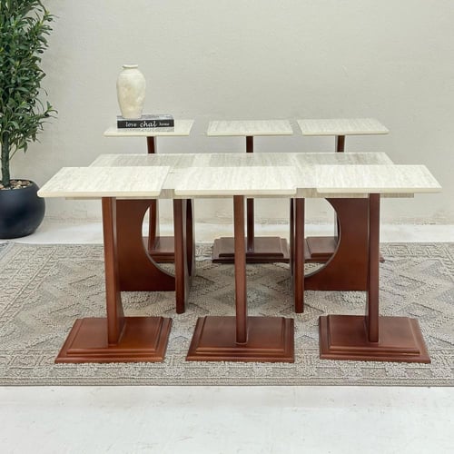 طقم طاولات 7قطع سطح بديل الرخام قاعده خشب لون بني