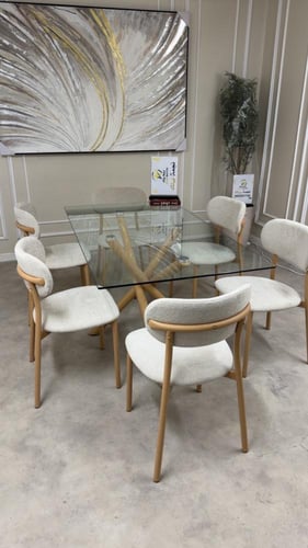 طاولة طعام سطح زجاج مستطيل 6 كراسي