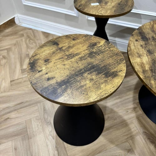 طاولة 5 قطع لون خشبي بيج دائري مع قاعدة اسود