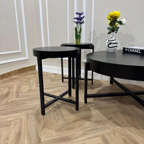 طاولة 5 قطع لون خشبي اسود مع قاعدة اسود