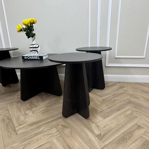 طاولة 5 قطع لون اسود دائري مع قاعدة اسود