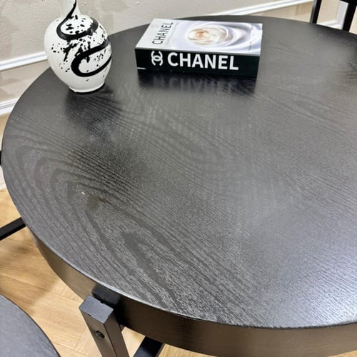 طاولة 5 قطع لون خشبي اسود مع قاعدة اسود