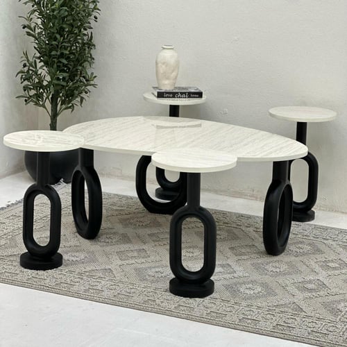 طقم طاولات 5قطع سطح بديل الرخام ترافنتينو ملمس ناع...