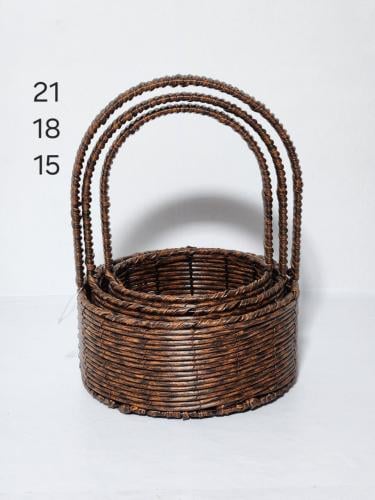 طقم سلات - سلات خزف -سلات بيد بني 3 حبات