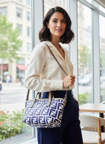 شنطة صغيرة كاجوال لون كحلي واوف وايت