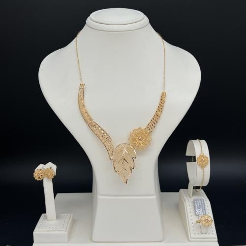 طقم ذهب للعروس عيار 21 بتصميم وردة مع ورقة وزن 21....