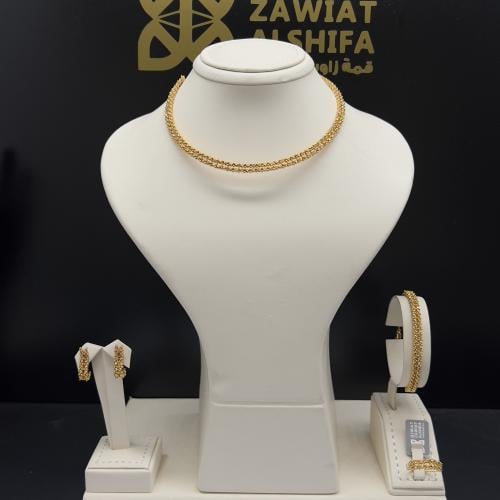 طقم ذهب للعروس عيار 21 بتصميم طوق دوريكا وزن 32.9...