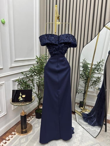 فستان سهره كحلي تكسيرات