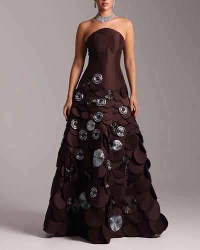 فستان ميكادو راقي بني