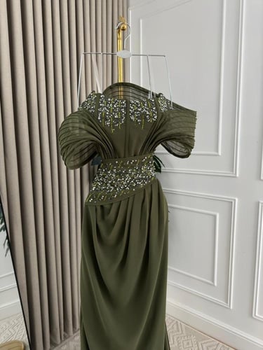 فستان سهره زيتي مطرز