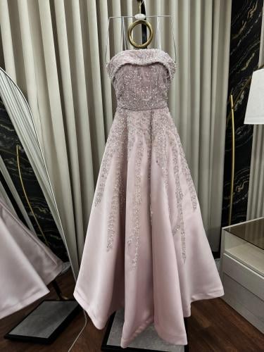 فستان ميار مطرز دبل كلوش لحمي