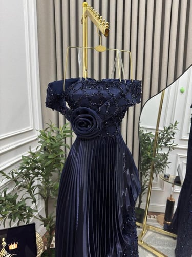 فستان سهره كحلي تكسيرات