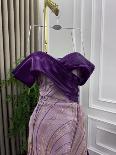 فستان سهرة تل تطريز وخرز