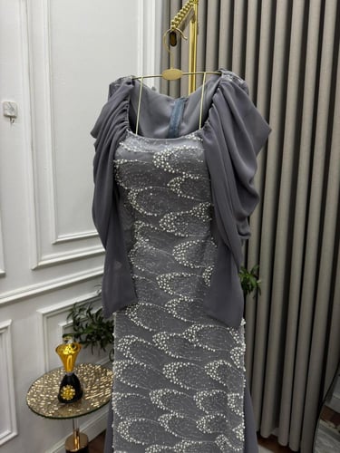 فستان سهره مطرز رصاصي