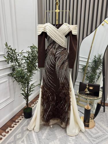 فستان سهره بني مطرز