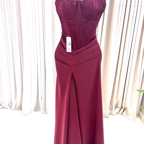 فستان سهره ناعم برغندي