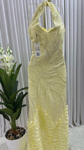 فستان سهره ليموني مطرز