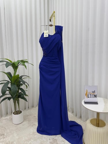 فستان ازرق سهرة مطرز راقي