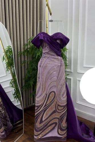 فستان سهرة تل تطريز وخرز