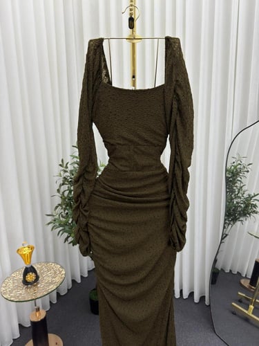 فستان سهره زيتي استرتش