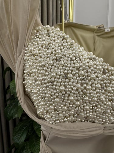 فستان سهرة بيج فصوص