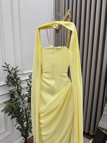 فستان سهره شيفون ليموني