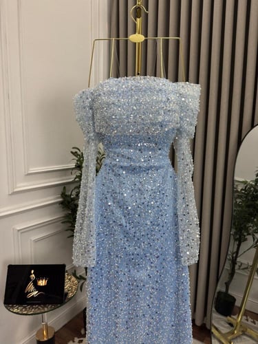 فستان سهره تركواز ذيل من خلف