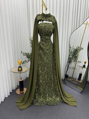 فستان سهره زيتي شال