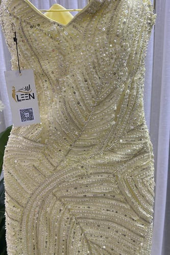 فستان سهره ليموني مطرز