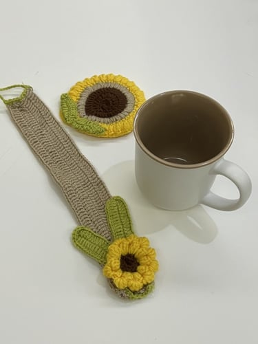 هدية طقم كروشيه دوار الشمس صنع يدوي