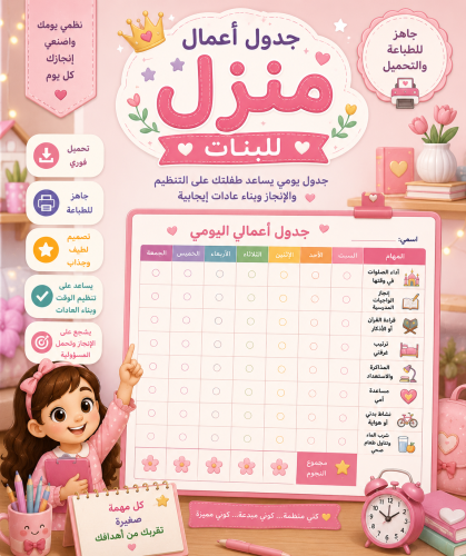 Household chores schedule for girls