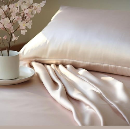 غطاء وسادة ( مخدات حرير 100٪) بلون بيج