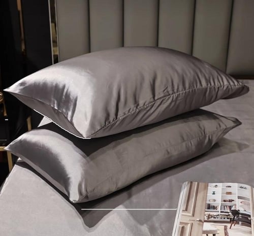 غطاء وسادة ( مخدات حرير 100٪) بلون رمادي