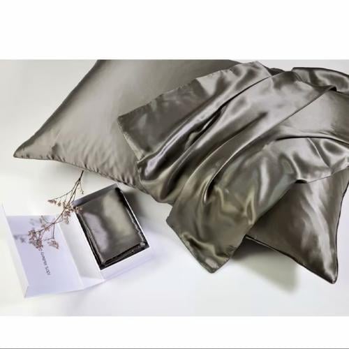 غطاء وسادة ( مخدات حرير 100٪) بلون رمادي