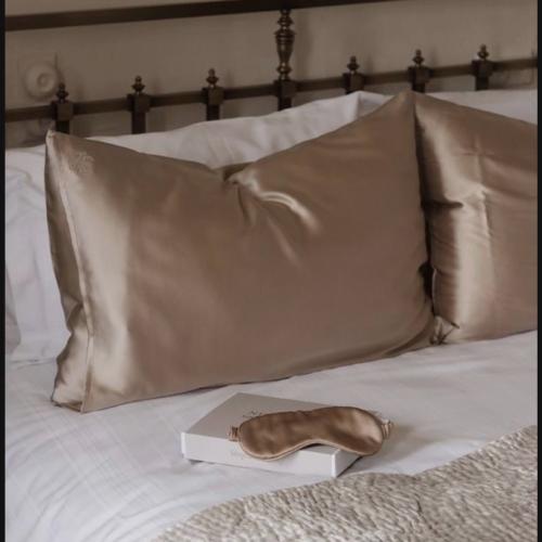 غطاء وسادة ( مخدات حرير 100٪) بلون بيج