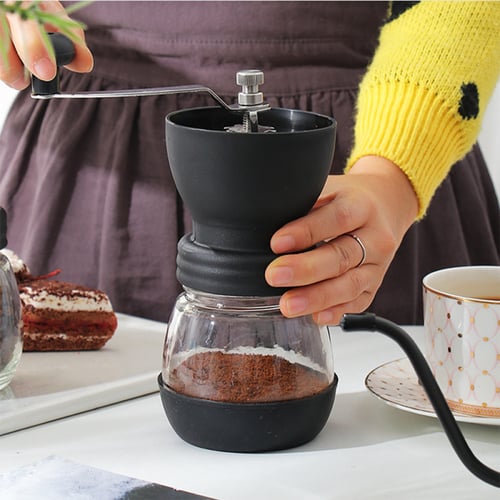 مطحنة قهوة يدوية ترس سيراميك برطمانات زجاجية وعاء...