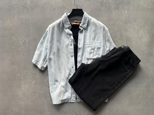 shirt sky blue and jeanz