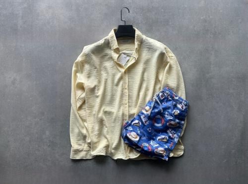 shirt yallow for summer and short made in turky